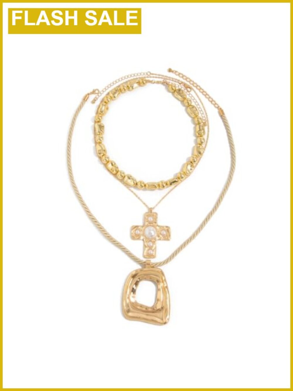 Chunky Layered Necklace Stack Cross Oval Pendant Boho Statement Jewelry